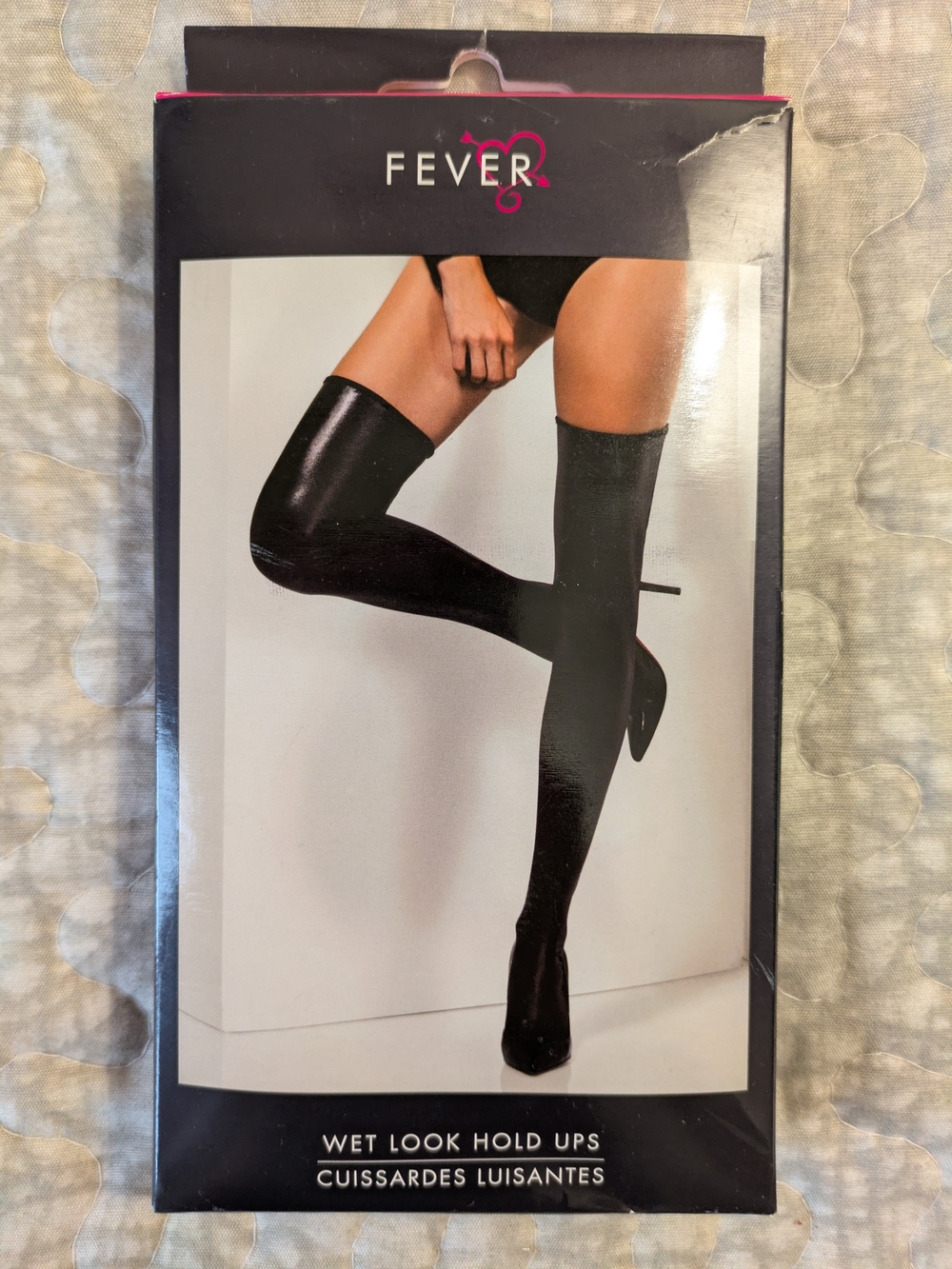 Fever Black Wet-Look Thigh High Hold-Ups